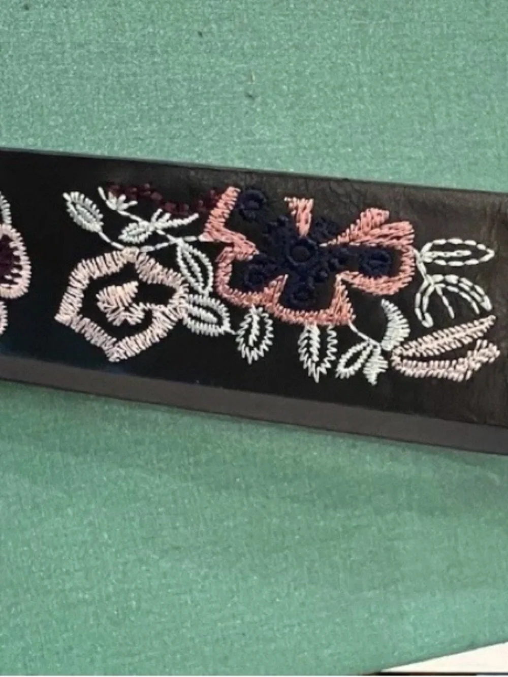Embroidered Floral Black Leather Belt - Women's Accessory